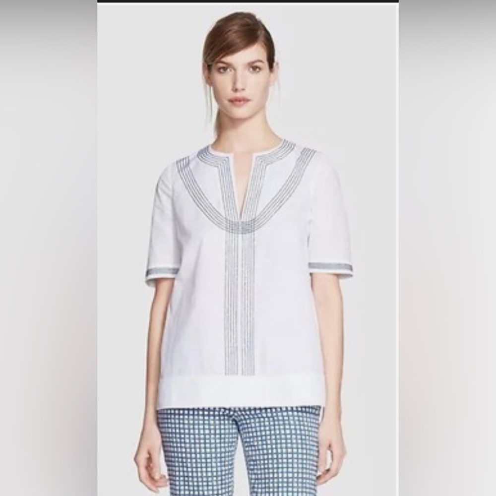 Worn once. Tory Burch EMBROIDERED POPLIN RELAXED TUNIC size 2.